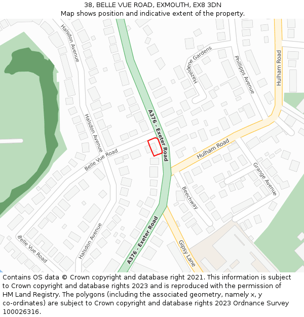 38, BELLE VUE ROAD, EXMOUTH, EX8 3DN: Location map and indicative extent of plot