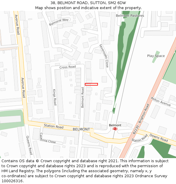 38, BELMONT ROAD, SUTTON, SM2 6DW: Location map and indicative extent of plot