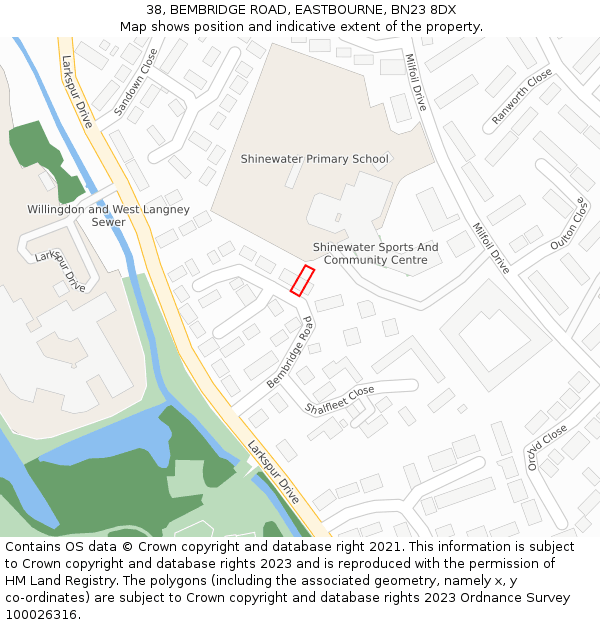 38, BEMBRIDGE ROAD, EASTBOURNE, BN23 8DX: Location map and indicative extent of plot