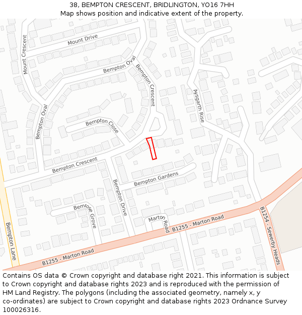 38, BEMPTON CRESCENT, BRIDLINGTON, YO16 7HH: Location map and indicative extent of plot