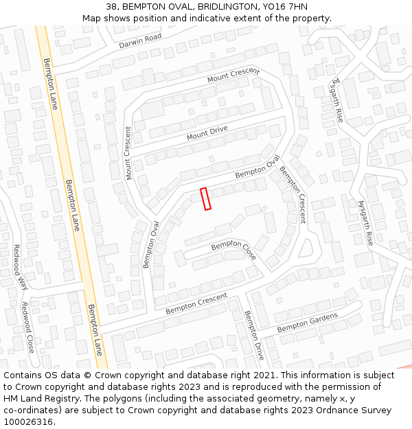 38, BEMPTON OVAL, BRIDLINGTON, YO16 7HN: Location map and indicative extent of plot