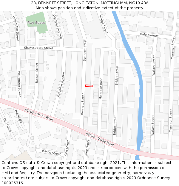 38, BENNETT STREET, LONG EATON, NOTTINGHAM, NG10 4RA: Location map and indicative extent of plot