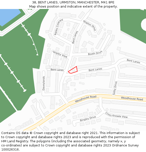 38, BENT LANES, URMSTON, MANCHESTER, M41 8PE: Location map and indicative extent of plot