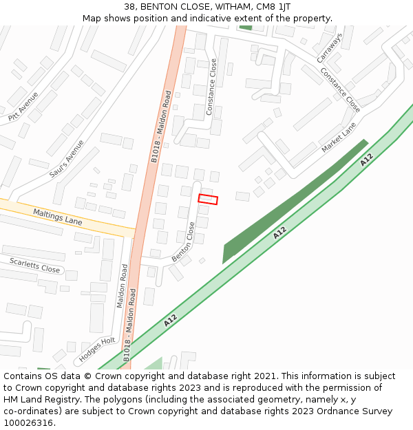 38, BENTON CLOSE, WITHAM, CM8 1JT: Location map and indicative extent of plot