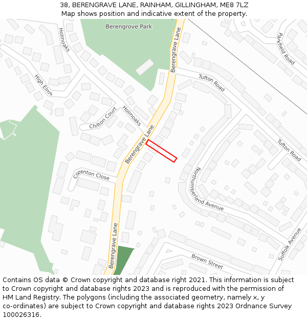 38, BERENGRAVE LANE, RAINHAM, GILLINGHAM, ME8 7LZ: Location map and indicative extent of plot