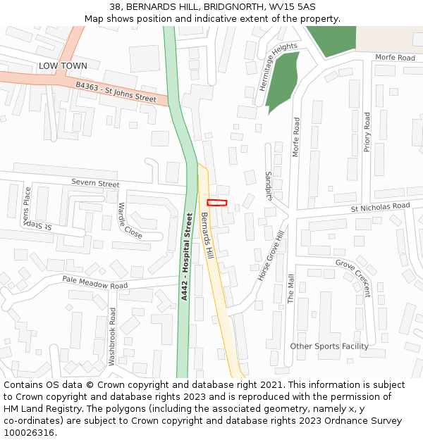 38, BERNARDS HILL, BRIDGNORTH, WV15 5AS: Location map and indicative extent of plot