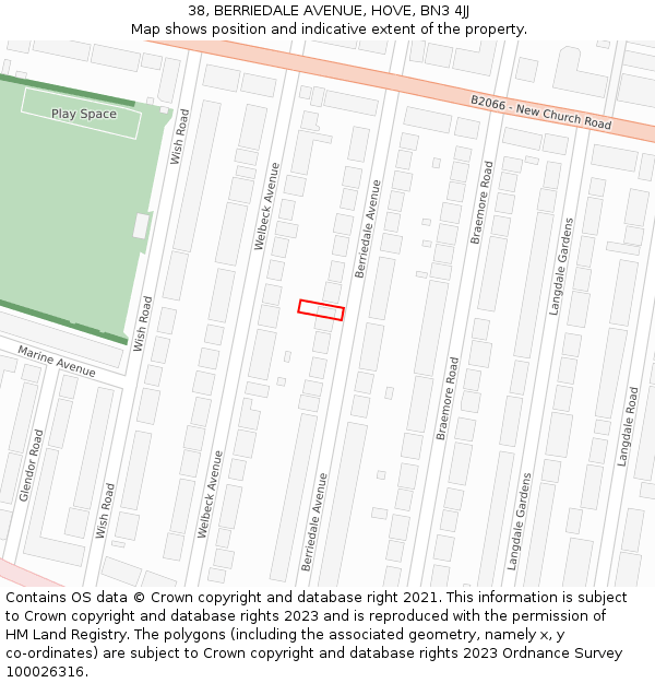 38, BERRIEDALE AVENUE, HOVE, BN3 4JJ: Location map and indicative extent of plot