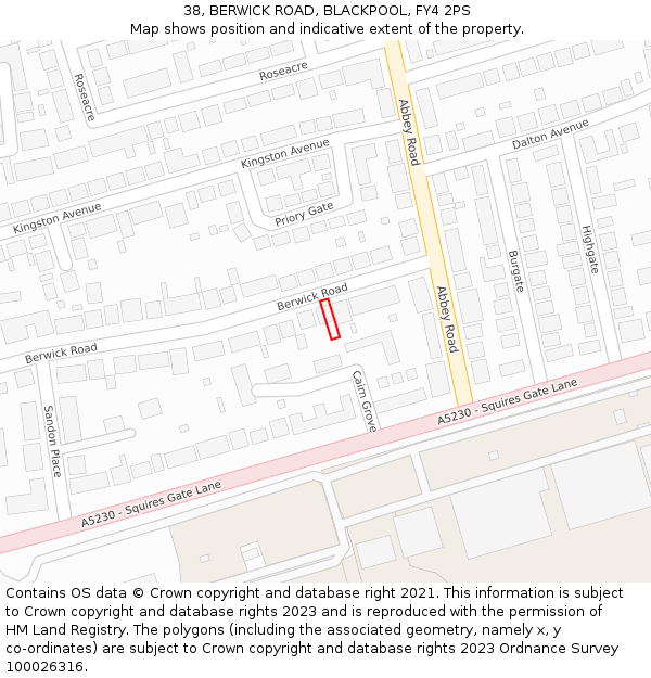 38, BERWICK ROAD, BLACKPOOL, FY4 2PS: Location map and indicative extent of plot