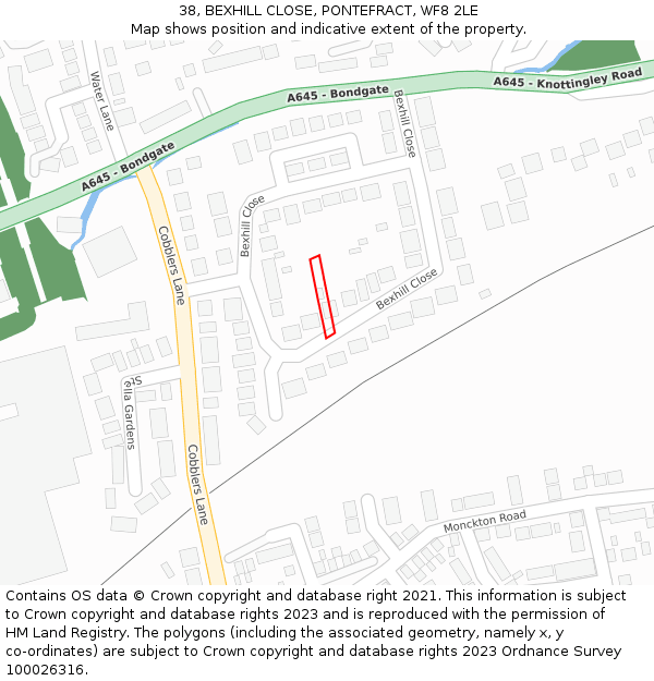38, BEXHILL CLOSE, PONTEFRACT, WF8 2LE: Location map and indicative extent of plot