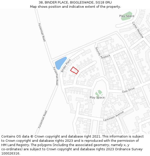 38, BINDER PLACE, BIGGLESWADE, SG18 0RU: Location map and indicative extent of plot