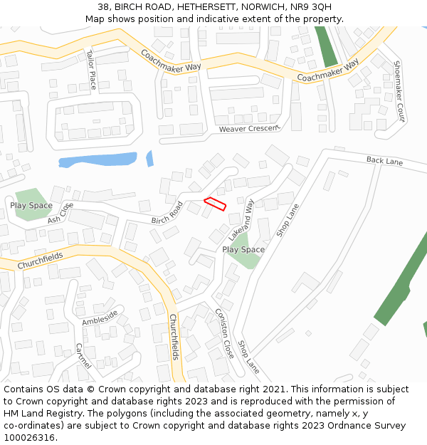 38, BIRCH ROAD, HETHERSETT, NORWICH, NR9 3QH: Location map and indicative extent of plot