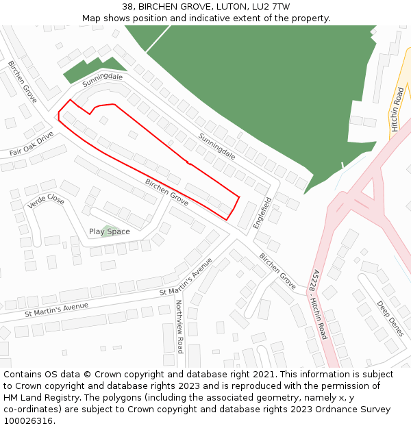 38, BIRCHEN GROVE, LUTON, LU2 7TW: Location map and indicative extent of plot