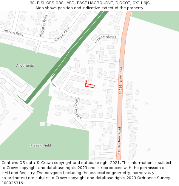 38, BISHOPS ORCHARD, EAST HAGBOURNE, DIDCOT, OX11 9JS: Location map and indicative extent of plot