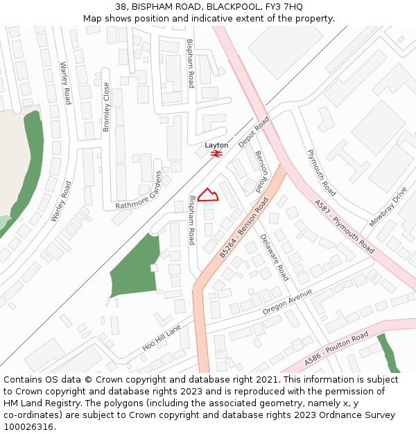 38, BISPHAM ROAD, BLACKPOOL, FY3 7HQ: Location map and indicative extent of plot