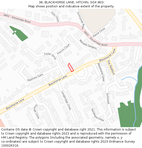 38, BLACKHORSE LANE, HITCHIN, SG4 9EG: Location map and indicative extent of plot