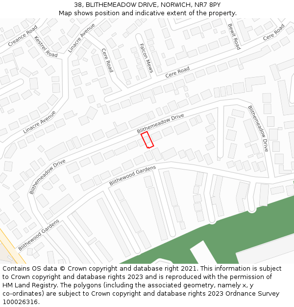 38, BLITHEMEADOW DRIVE, NORWICH, NR7 8PY: Location map and indicative extent of plot
