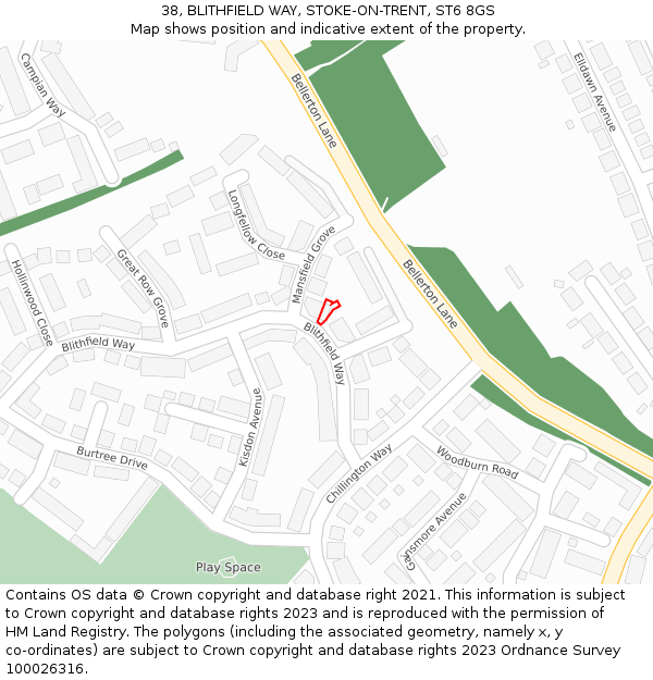 38, BLITHFIELD WAY, STOKE-ON-TRENT, ST6 8GS: Location map and indicative extent of plot