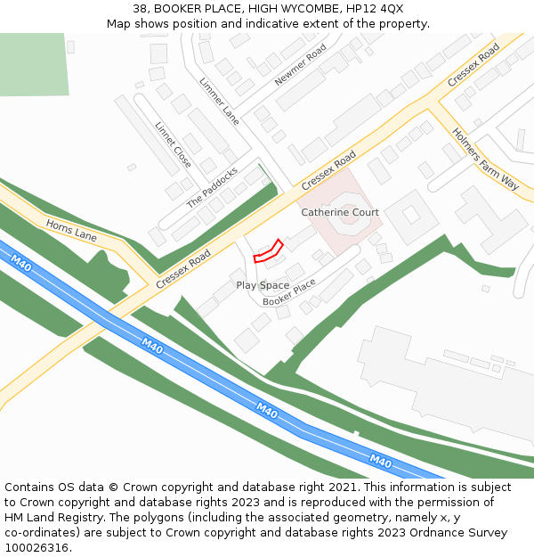 38, BOOKER PLACE, HIGH WYCOMBE, HP12 4QX: Location map and indicative extent of plot