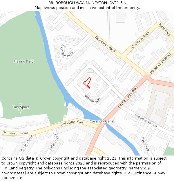 38, BOROUGH WAY, NUNEATON, CV11 5JN: Location map and indicative extent of plot