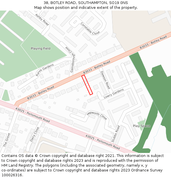 38, BOTLEY ROAD, SOUTHAMPTON, SO19 0NS: Location map and indicative extent of plot