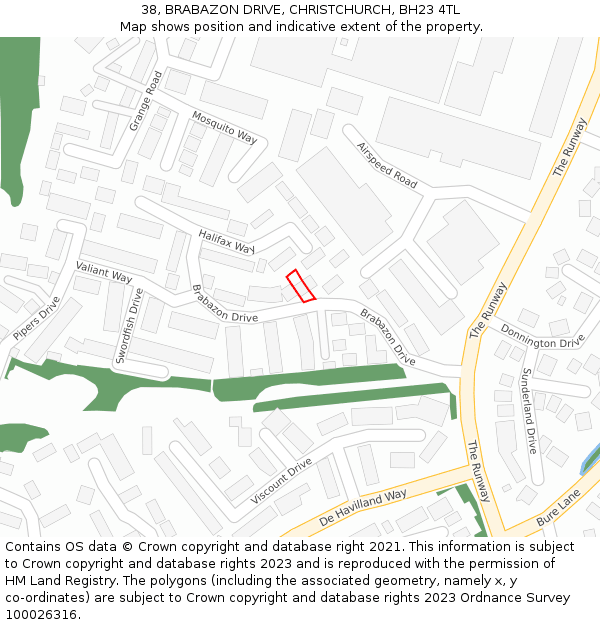 38, BRABAZON DRIVE, CHRISTCHURCH, BH23 4TL: Location map and indicative extent of plot