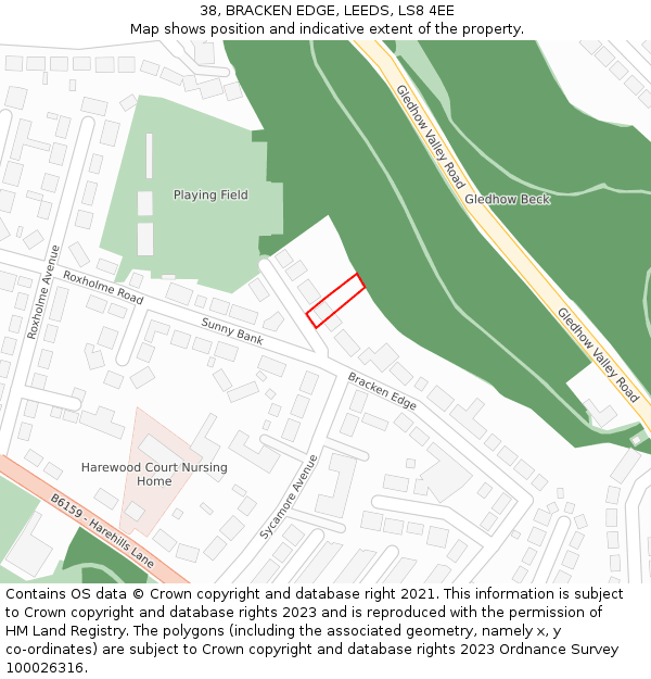 38, BRACKEN EDGE, LEEDS, LS8 4EE: Location map and indicative extent of plot