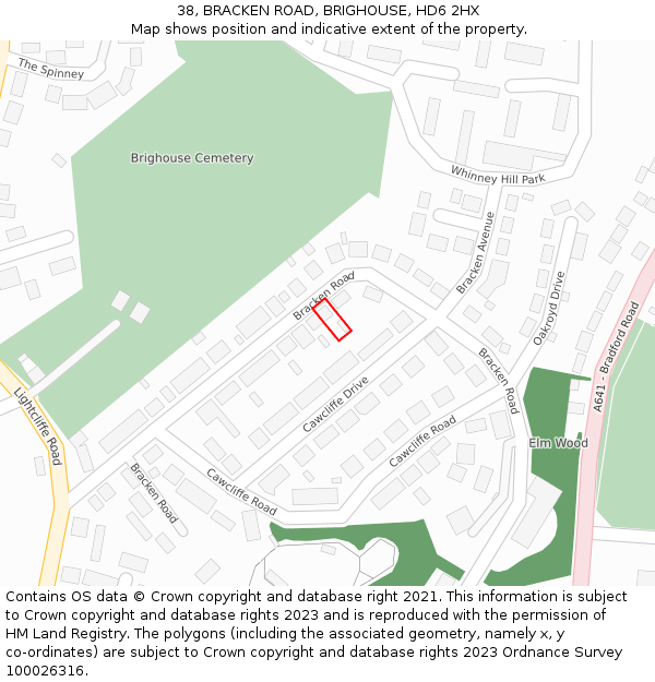 38, BRACKEN ROAD, BRIGHOUSE, HD6 2HX: Location map and indicative extent of plot