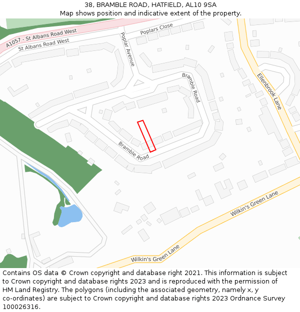 38, BRAMBLE ROAD, HATFIELD, AL10 9SA: Location map and indicative extent of plot