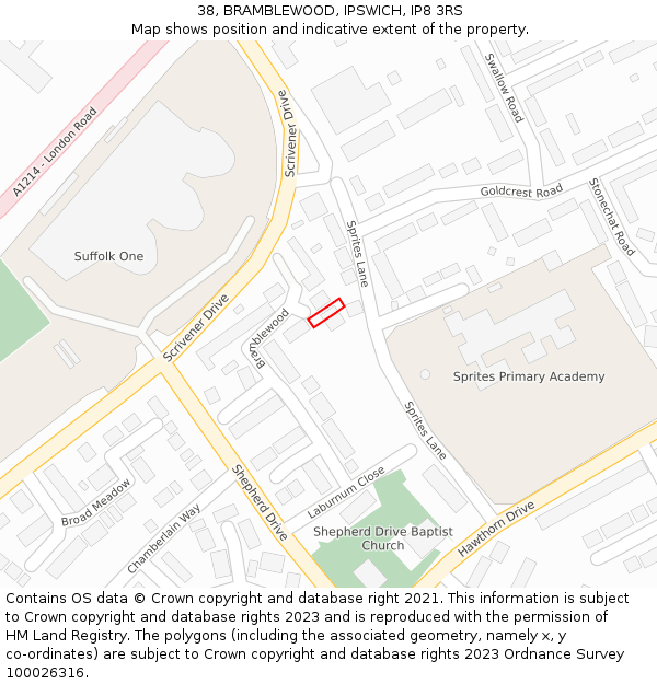 38, BRAMBLEWOOD, IPSWICH, IP8 3RS: Location map and indicative extent of plot