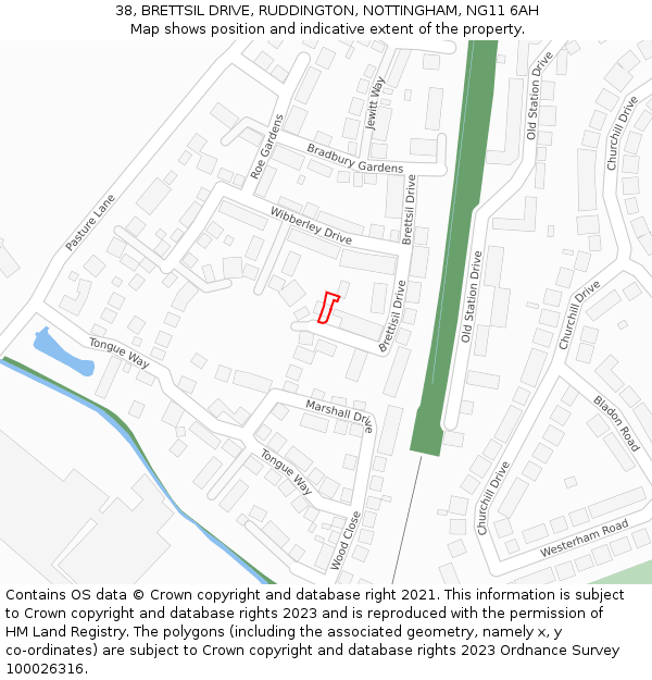 38, BRETTSIL DRIVE, RUDDINGTON, NOTTINGHAM, NG11 6AH: Location map and indicative extent of plot