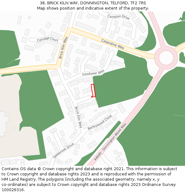 38, BRICK KILN WAY, DONNINGTON, TELFORD, TF2 7RS: Location map and indicative extent of plot