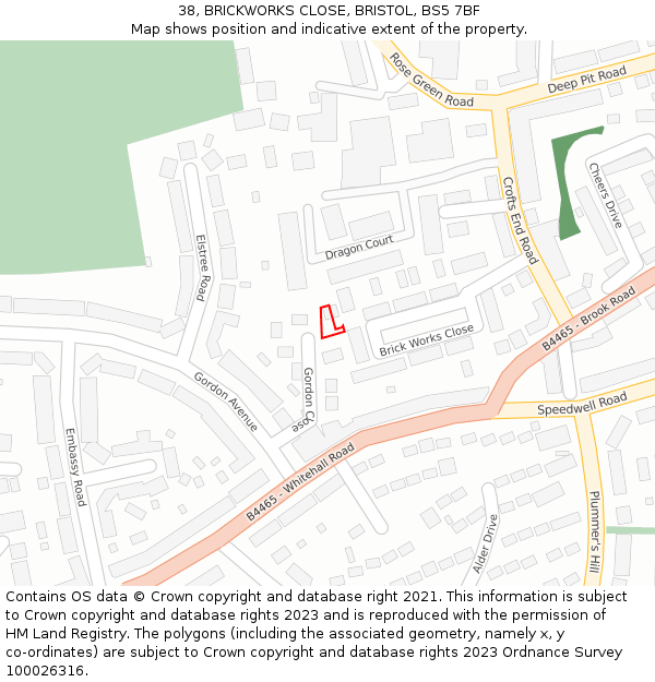 38, BRICKWORKS CLOSE, BRISTOL, BS5 7BF: Location map and indicative extent of plot