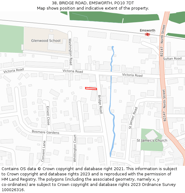 38, BRIDGE ROAD, EMSWORTH, PO10 7DT: Location map and indicative extent of plot