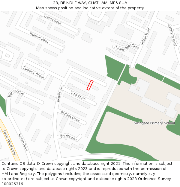 38, BRINDLE WAY, CHATHAM, ME5 8UA: Location map and indicative extent of plot