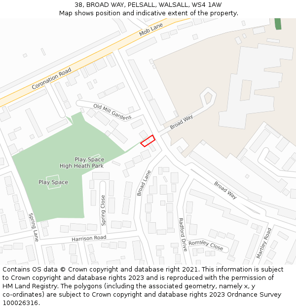 38, BROAD WAY, PELSALL, WALSALL, WS4 1AW: Location map and indicative extent of plot