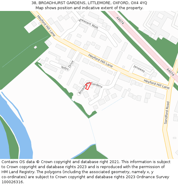 38, BROADHURST GARDENS, LITTLEMORE, OXFORD, OX4 4YQ: Location map and indicative extent of plot