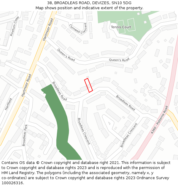 38, BROADLEAS ROAD, DEVIZES, SN10 5DG: Location map and indicative extent of plot