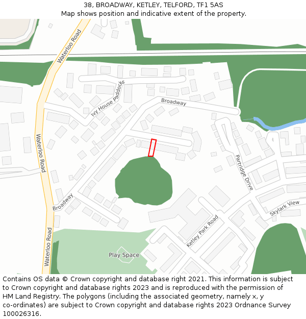 38, BROADWAY, KETLEY, TELFORD, TF1 5AS: Location map and indicative extent of plot