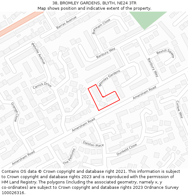 38, BROMLEY GARDENS, BLYTH, NE24 3TR: Location map and indicative extent of plot