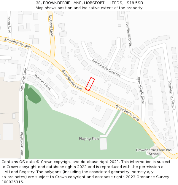 38, BROWNBERRIE LANE, HORSFORTH, LEEDS, LS18 5SB: Location map and indicative extent of plot