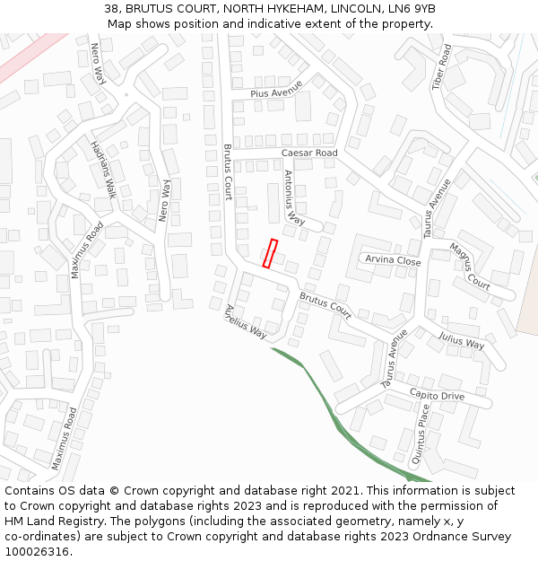 38, BRUTUS COURT, NORTH HYKEHAM, LINCOLN, LN6 9YB: Location map and indicative extent of plot