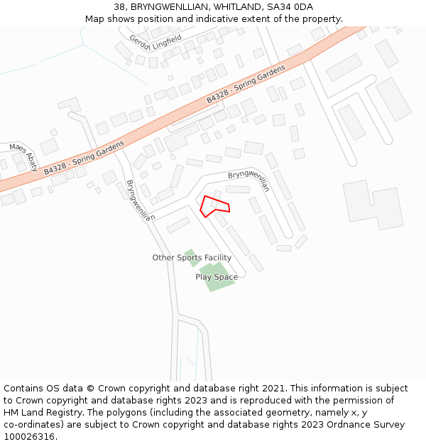 38, BRYNGWENLLIAN, WHITLAND, SA34 0DA: Location map and indicative extent of plot