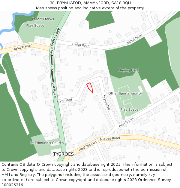 38, BRYNHAFOD, AMMANFORD, SA18 3QH: Location map and indicative extent of plot