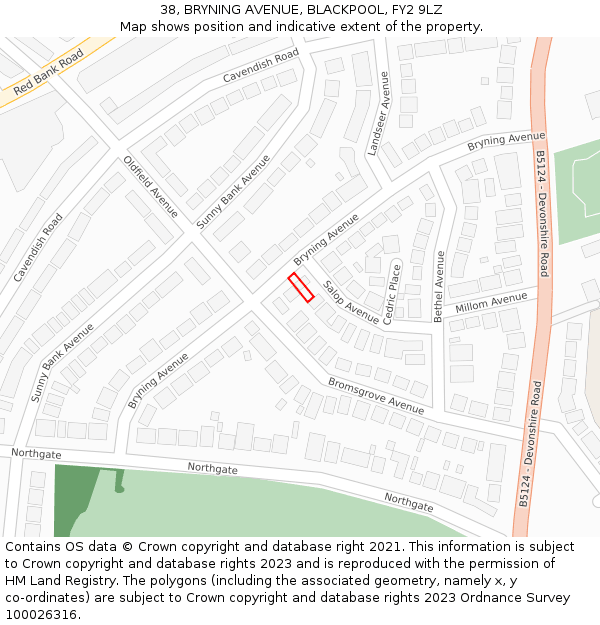 38, BRYNING AVENUE, BLACKPOOL, FY2 9LZ: Location map and indicative extent of plot