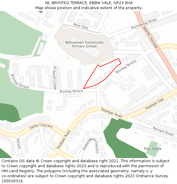 38, BRYNTEG TERRACE, EBBW VALE, NP23 6NA: Location map and indicative extent of plot