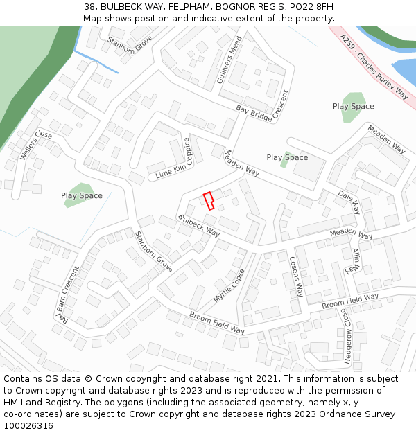 38, BULBECK WAY, FELPHAM, BOGNOR REGIS, PO22 8FH: Location map and indicative extent of plot