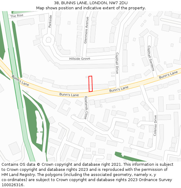 38, BUNNS LANE, LONDON, NW7 2DU: Location map and indicative extent of plot
