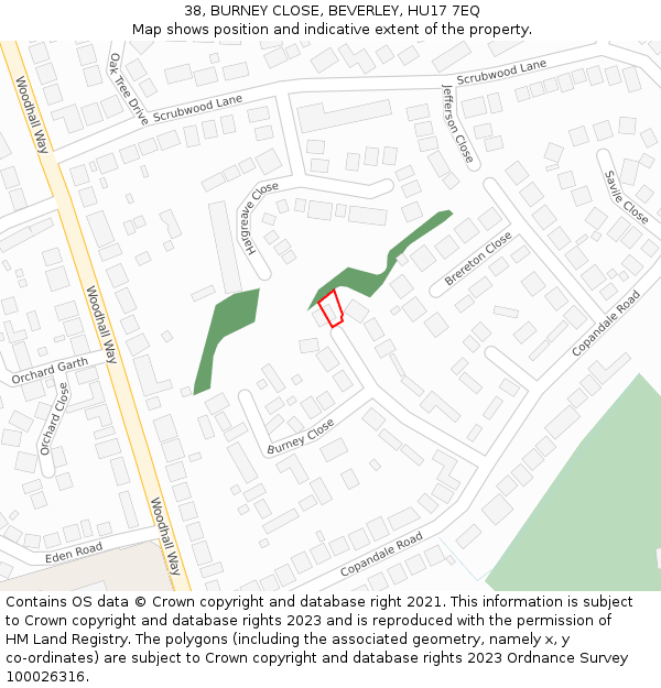 38, BURNEY CLOSE, BEVERLEY, HU17 7EQ: Location map and indicative extent of plot