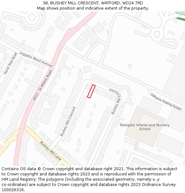 38, BUSHEY MILL CRESCENT, WATFORD, WD24 7RD: Location map and indicative extent of plot