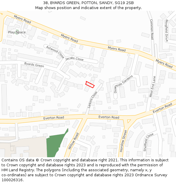 38, BYARDS GREEN, POTTON, SANDY, SG19 2SB: Location map and indicative extent of plot